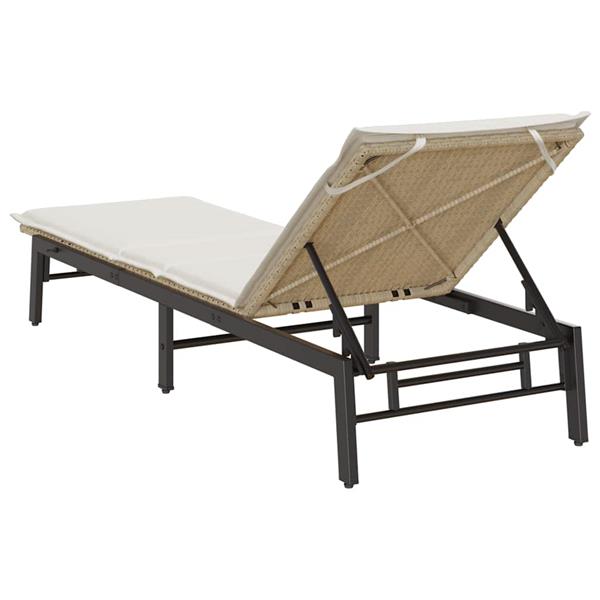 Grote foto vidaxl ligstoel met kussen beige polyrotan tuin en terras tuinmeubelen