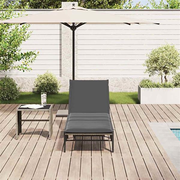 Grote foto vidaxl ligstoel met kussen grijs polyrotan tuin en terras tuinmeubelen