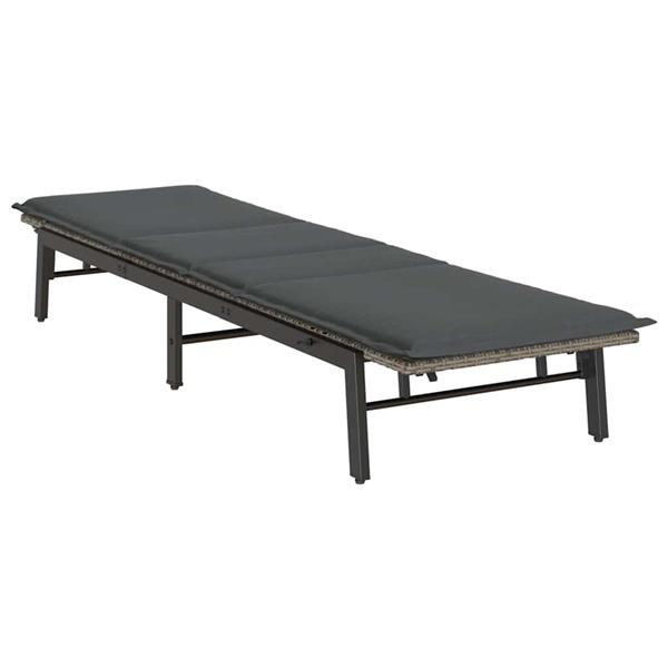 Grote foto vidaxl ligstoel met kussen grijs polyrotan tuin en terras tuinmeubelen