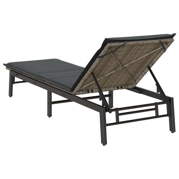 Grote foto vidaxl ligstoel met kussen grijs polyrotan tuin en terras tuinmeubelen