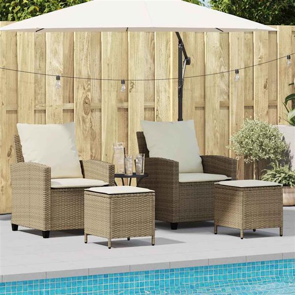 Grote foto vidaxl 4 delige tuinbankset met kussens beige polyrotan tuin en terras tuinmeubelen
