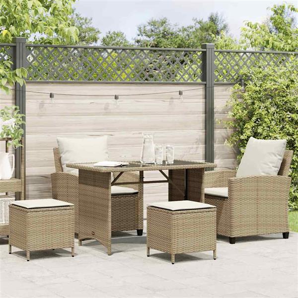 Grote foto vidaxl 4 delige tuinbankset met kussens beige polyrotan tuin en terras tuinmeubelen