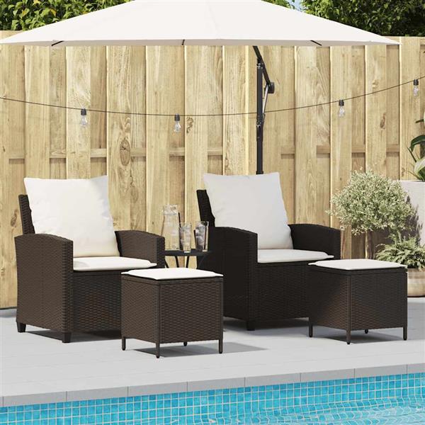Grote foto vidaxl 4 delige tuinbankset met kussens bruin polyrotan tuin en terras tuinmeubelen