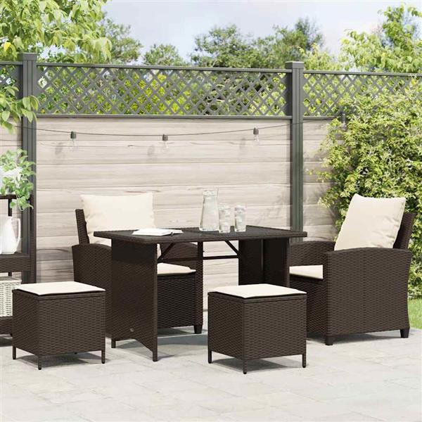 Grote foto vidaxl 4 delige tuinbankset met kussens bruin polyrotan tuin en terras tuinmeubelen