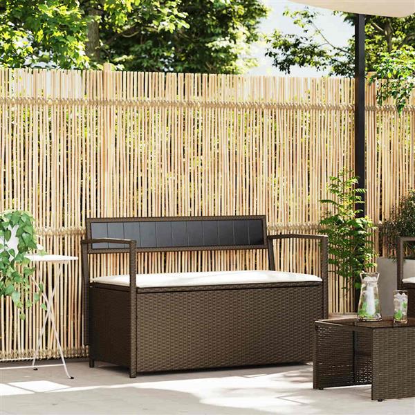Grote foto vidaxl tuinbank met kussen bruin polyrotan tuin en terras tuinmeubelen