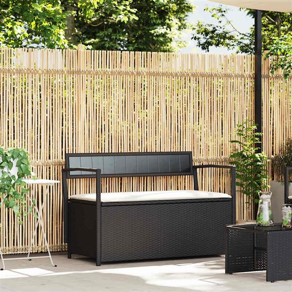 Grote foto vidaxl tuinbank met kussen zwart polyrotan tuin en terras tuinmeubelen