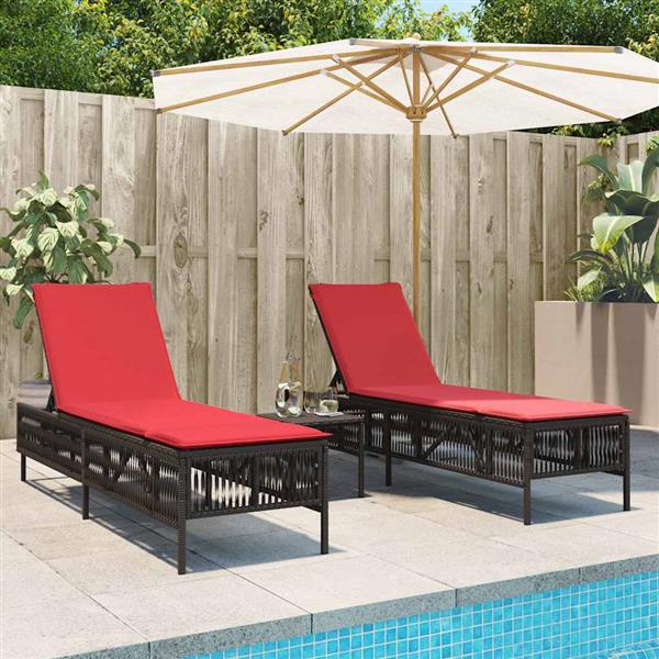 Grote foto vidaxl ligstoelen 2 stuks met tafel bruin poly rotan tuin en terras tuinmeubelen