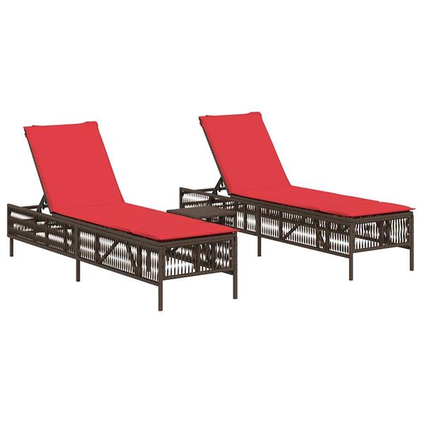 Grote foto vidaxl ligstoelen 2 stuks met tafel bruin poly rotan tuin en terras tuinmeubelen