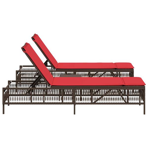 Grote foto vidaxl ligstoelen 2 stuks met tafel bruin poly rotan tuin en terras tuinmeubelen