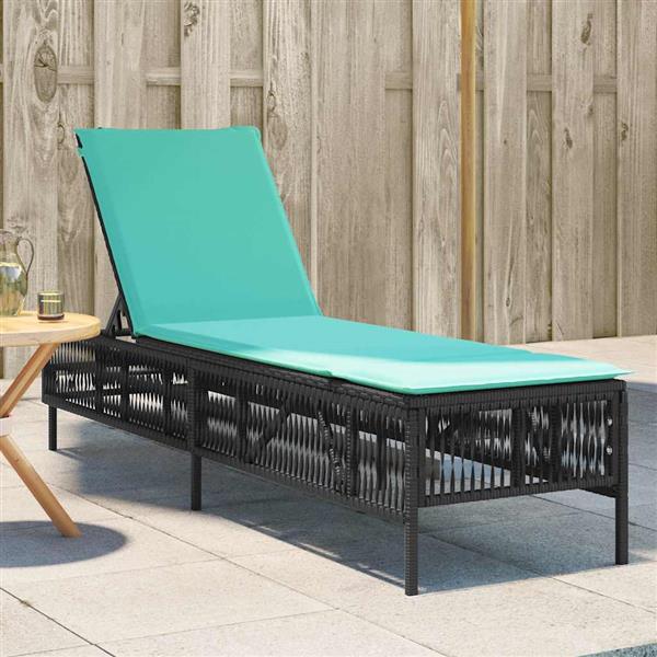 Grote foto vidaxl ligstoel met kussen zwart polyrotan tuin en terras tuinmeubelen