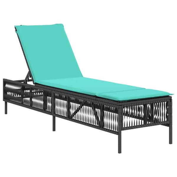 Grote foto vidaxl ligstoel met kussen zwart polyrotan tuin en terras tuinmeubelen