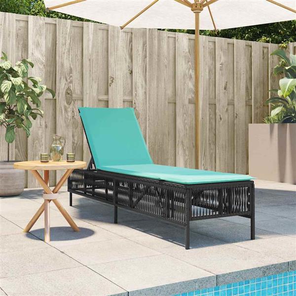Grote foto vidaxl ligstoel met kussen zwart polyrotan tuin en terras tuinmeubelen