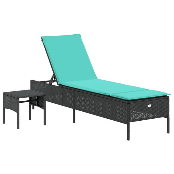 Grote foto vidaxl ligstoel met tafel en kussen zwart polyrotan tuin en terras tuinmeubelen