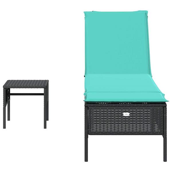 Grote foto vidaxl ligstoel met tafel en kussen zwart polyrotan tuin en terras tuinmeubelen