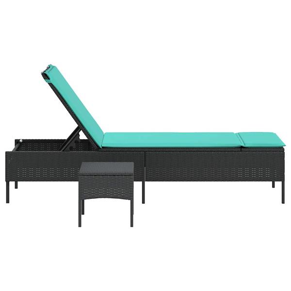 Grote foto vidaxl ligstoel met tafel en kussen zwart polyrotan tuin en terras tuinmeubelen