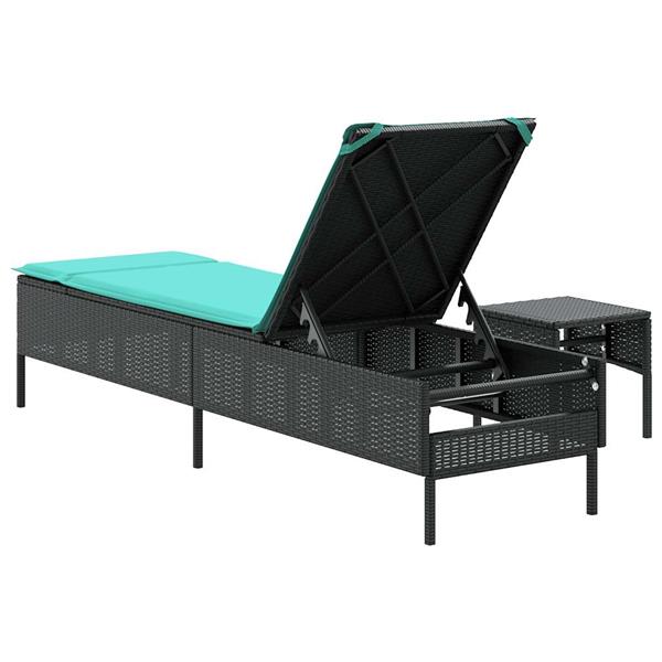 Grote foto vidaxl ligstoel met tafel en kussen zwart polyrotan tuin en terras tuinmeubelen