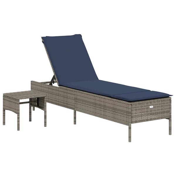 Grote foto vidaxl ligstoel met tafel en kussen grijs polyrotan tuin en terras tuinmeubelen