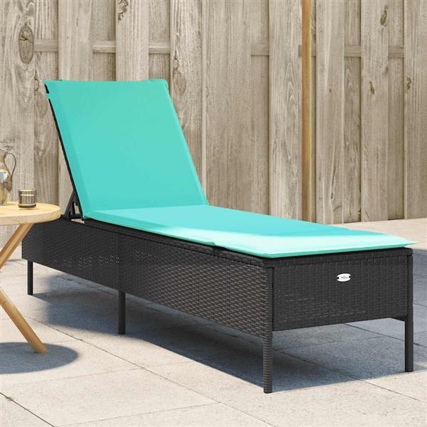 Grote foto vidaxl ligstoel met kussen zwart polyrotan tuin en terras tuinmeubelen