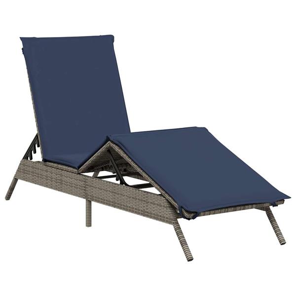 Grote foto vidaxl ligstoel met kussen grijs polyrotan tuin en terras tuinmeubelen