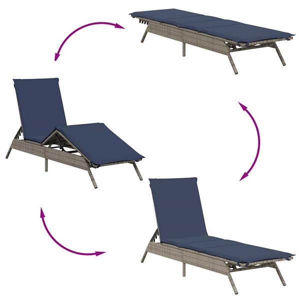 Grote foto vidaxl ligstoel met kussen grijs polyrotan tuin en terras tuinmeubelen
