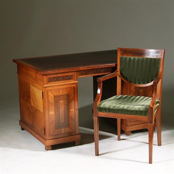 Grote foto oesterfineer ingelegd bureau met bureau stoel in bekleding naar wens no.320435 antiek en kunst stoelen en banken