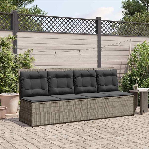 Grote foto vidaxl tuinbank met kussen grijs poly riet tuin en terras tuinmeubelen