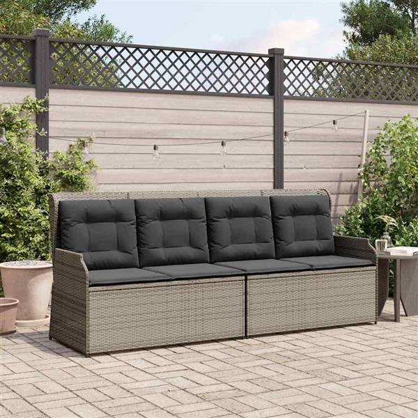 Grote foto vidaxl tuinbank met kussen grijs poly riet tuin en terras tuinmeubelen