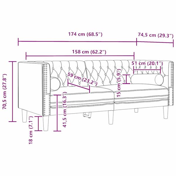 Grote foto vidaxl chesterfieldbank donkergrijs 174 x 74.5 x 70.5 cm fluweel huis en inrichting bankstellen