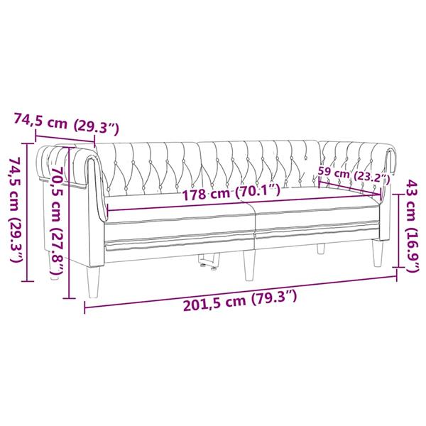 Grote foto vidaxl chesterfieldbank anders lichtgrijs 201.5 x 74.5 x 74.5 cm stof huis en inrichting bankstellen