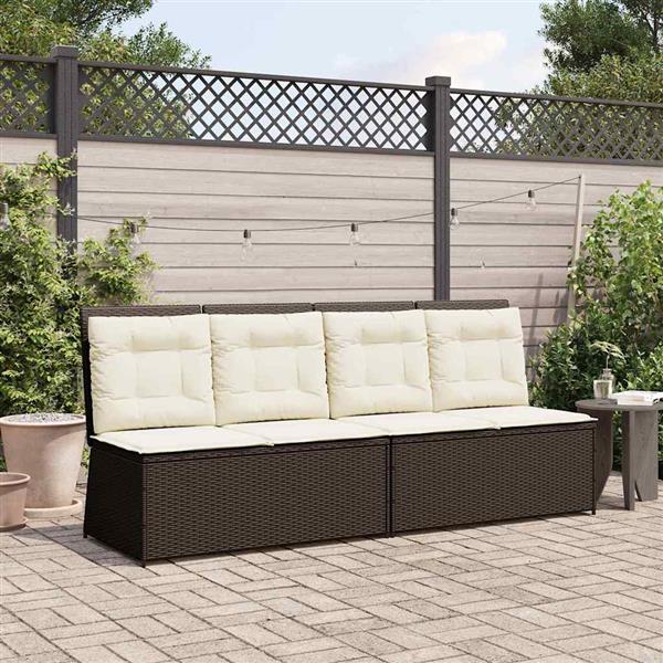 Grote foto vidaxl tuinbank met kussen bruin poly riet tuin en terras tuinmeubelen