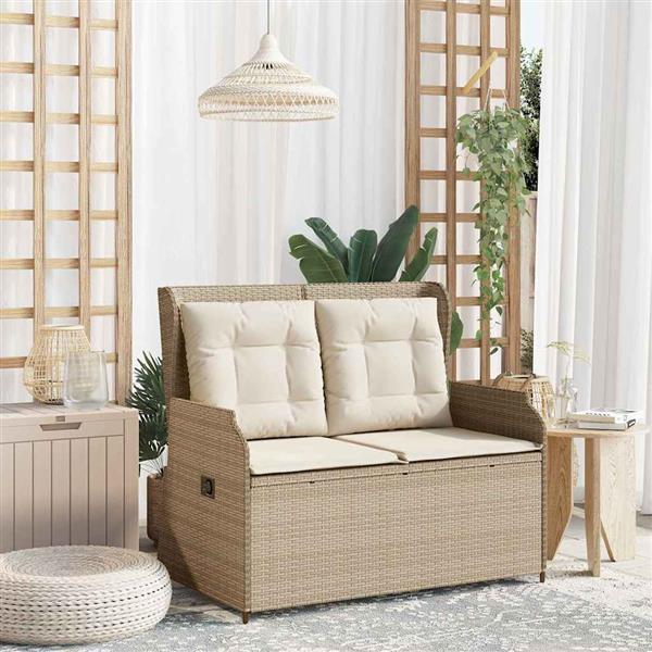 Grote foto vidaxl tuinbank met kussen beige poly riet tuin en terras tuinmeubelen