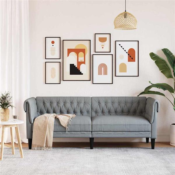 Grote foto vidaxl chesterfieldbank anders lichtgrijs 201.5 x 74.5 x 74.5 cm stof huis en inrichting bankstellen