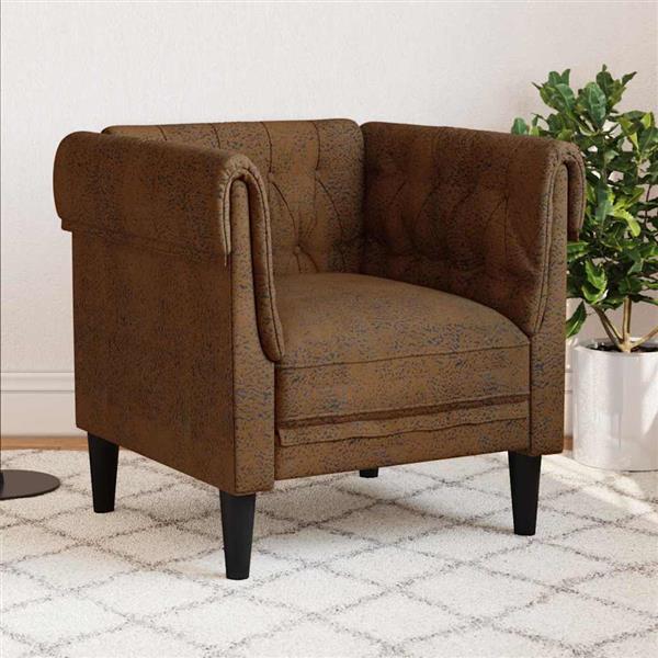 Grote foto vidaxl chesterfield bank stoel met kussen bruin 78.5 x 74.5 x 74.5 cm huis en inrichting bankstellen