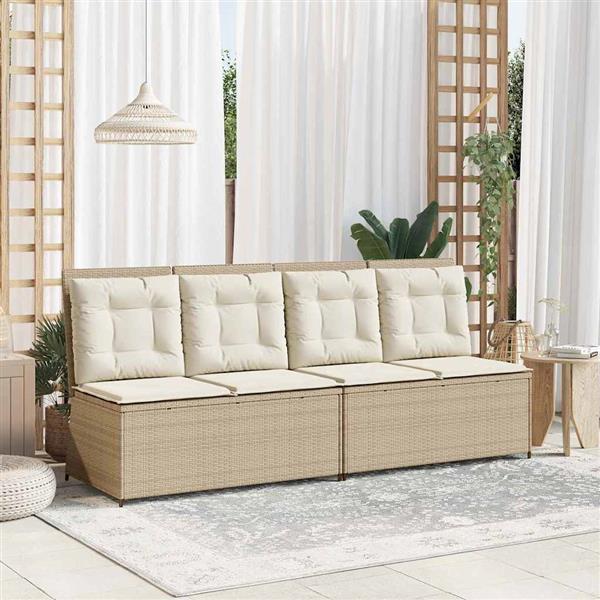 Grote foto vidaxl tuinbank met kussen beige poly riet tuin en terras tuinmeubelen