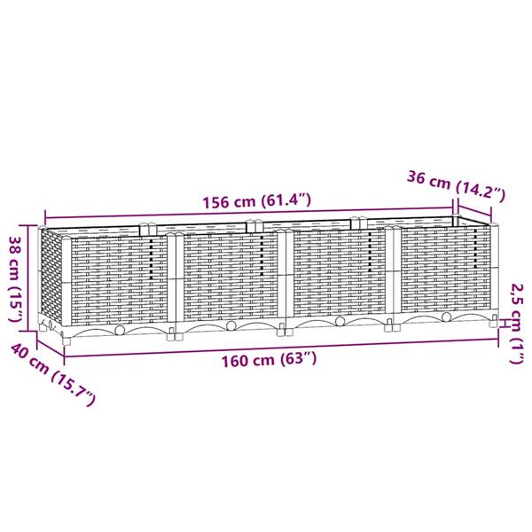 Grote foto vidaxl plantenbak verhoogd 160x40x38 cm polypropyleen tuin en terras overige tuin en terras