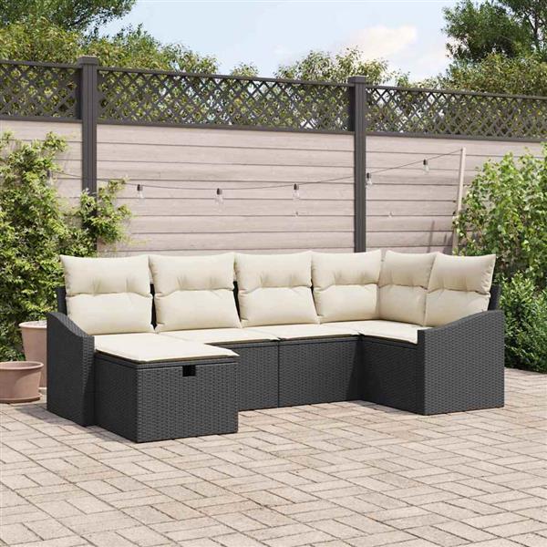 Grote foto vidaxl tuin sofa set met kussen met opslag 6 pcs zwart en cr me tuin en terras tuinmeubelen