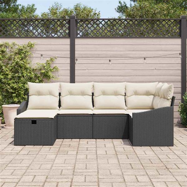 Grote foto vidaxl tuin sofa set met kussen met opslag 6 pcs zwart en cr me tuin en terras tuinmeubelen