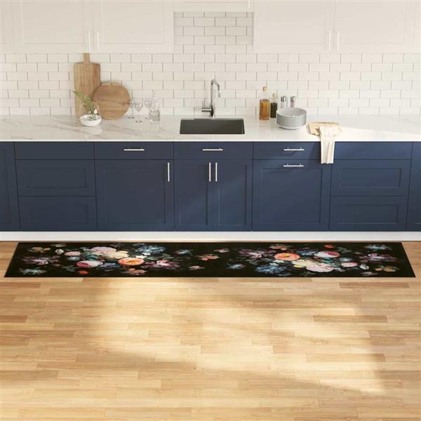 Grote foto vidaxl keuken mat bloemen zwart 300 x 60 cm fluweel tuin en terras overige tuin en terras