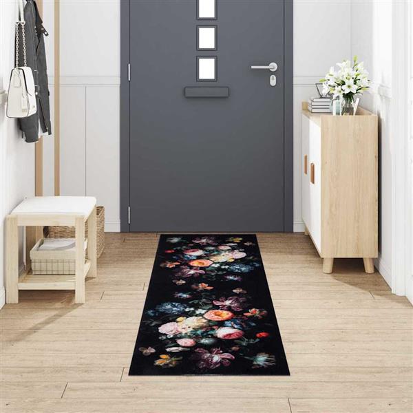 Grote foto vidaxl keuken mat bloemen zwart 300 x 60 cm fluweel tuin en terras overige tuin en terras