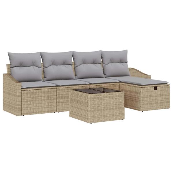 Grote foto vidaxl tuin sofa set met kussen 6 pcs beige poly riet tuin en terras tuinmeubelen