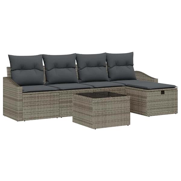 Grote foto vidaxl tuin sofa set met kussen 6 pcs grijs poly riet tuin en terras tuinmeubelen
