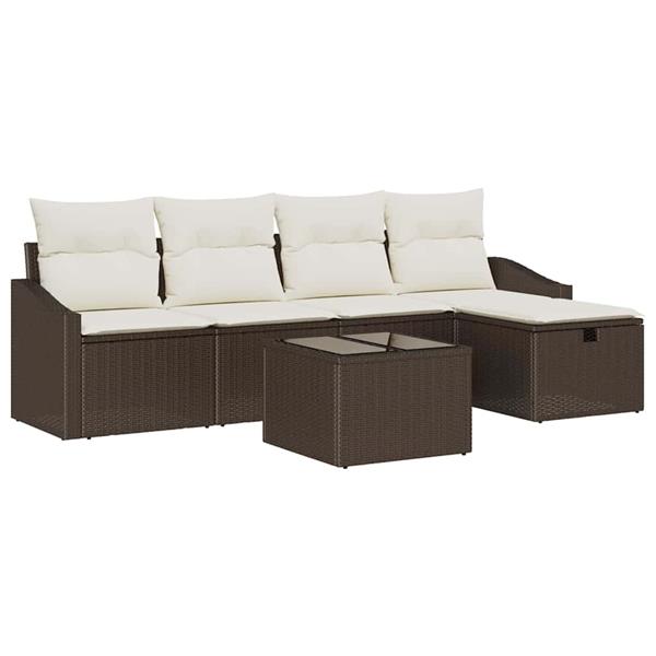 Grote foto vidaxl tuin sofa set met kussen 6 pcs bruin poly riet tuin en terras tuinmeubelen