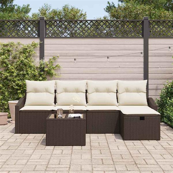 Grote foto vidaxl tuin sofa set met kussen 6 pcs bruin poly riet tuin en terras tuinmeubelen