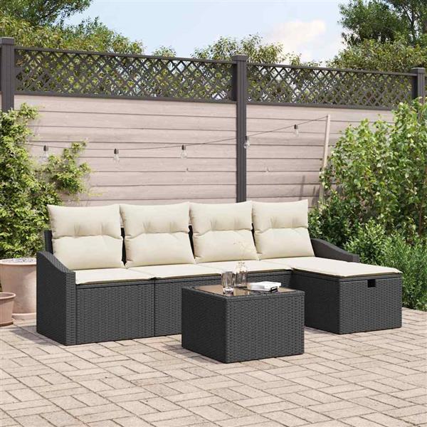 Grote foto vidaxl tuin sofa set met kussen 6 pcs zwart poly riet tuin en terras tuinmeubelen