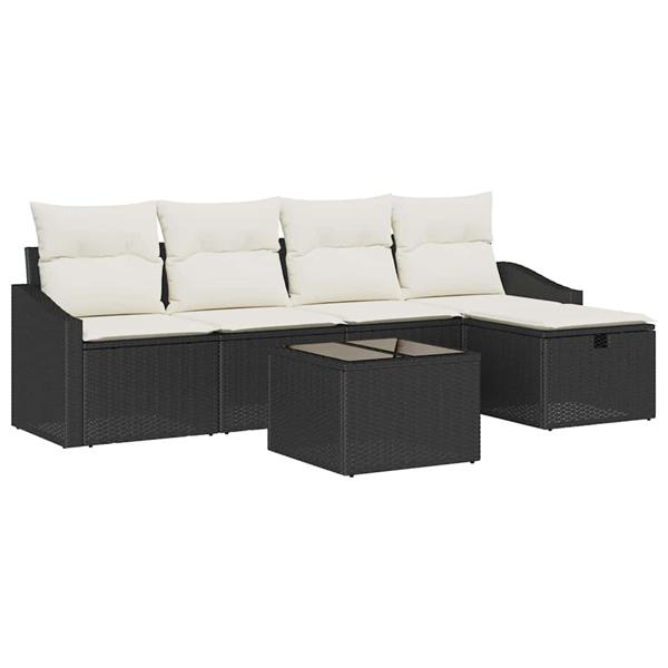 Grote foto vidaxl tuin sofa set met kussen 6 pcs zwart poly riet tuin en terras tuinmeubelen