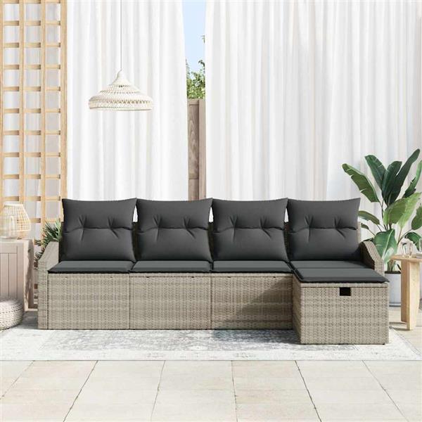 Grote foto vidaxl tuin sofa set met kussen 5 pcs lichtgrijs poly riet tuin en terras tuinmeubelen