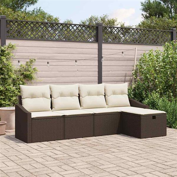 Grote foto vidaxl tuin sofa set met kussen 5 pcs bruin poly riet tuin en terras tuinmeubelen