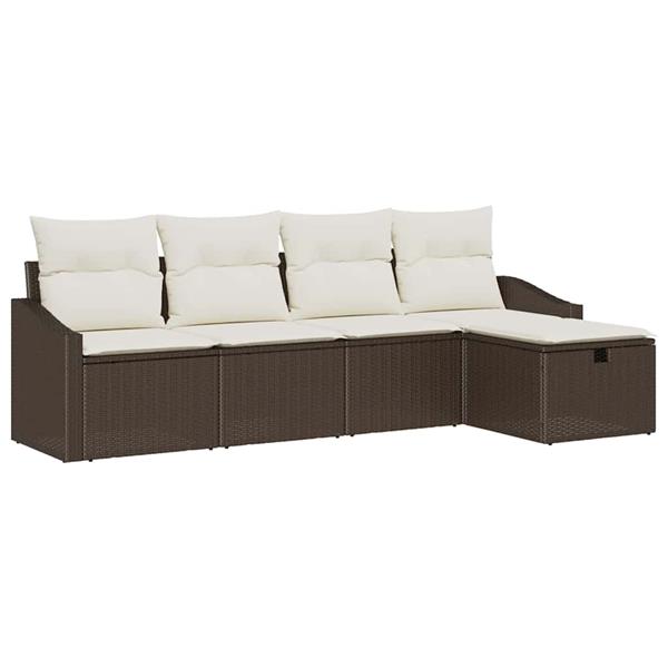 Grote foto vidaxl tuin sofa set met kussen 5 pcs bruin poly riet tuin en terras tuinmeubelen