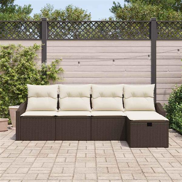 Grote foto vidaxl tuin sofa set met kussen 5 pcs bruin poly riet tuin en terras tuinmeubelen