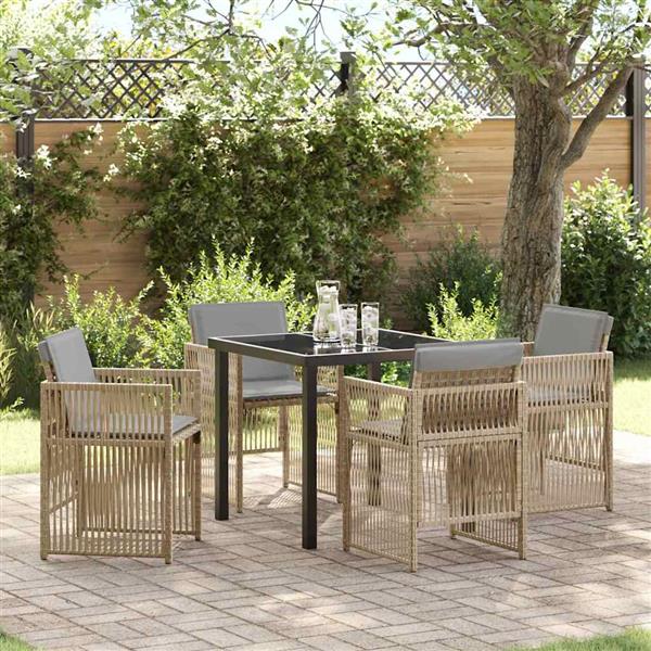 Grote foto vidaxl tuin eetset 5 pcs beige poly riet tuin en terras tuinmeubelen